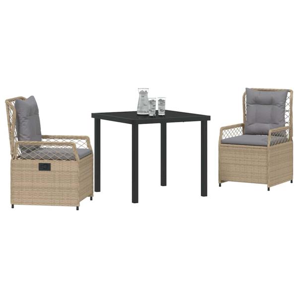 3-teiliges Garten-Dining-Set Beige Poly-Rattan
