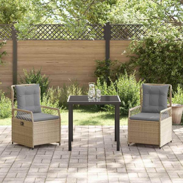 3-teiliges Garten-Dining-Set Beige Poly-Rattan