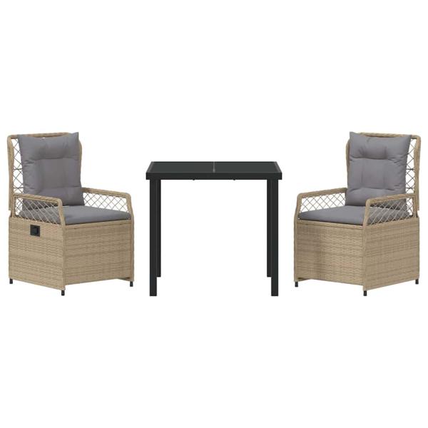 3-teiliges Garten-Dining-Set Beige Poly-Rattan