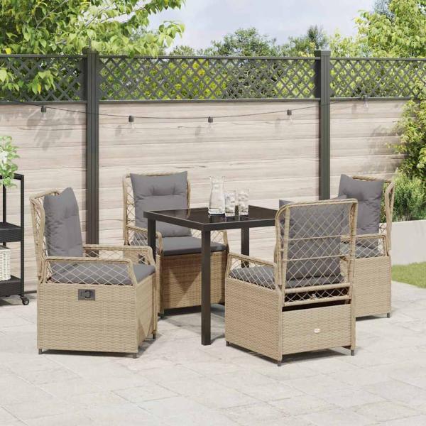 5-teiliges Garten-Ess-Set Beige Poly-Rattan