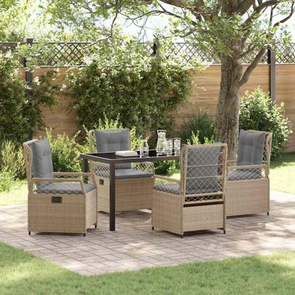 ARDEBO.de - 5-teiliges Garten-Dining-Set Beige Poly-Rattan