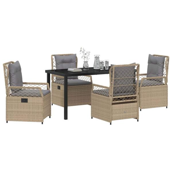 5-teiliges Garten-Dining-Set Beige Poly-Rattan