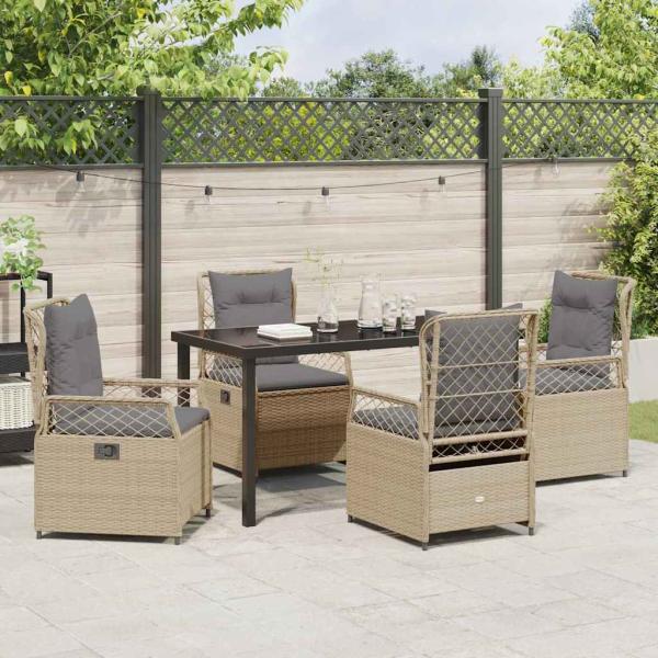 5-teiliges Garten-Dining-Set Beige Poly-Rattan