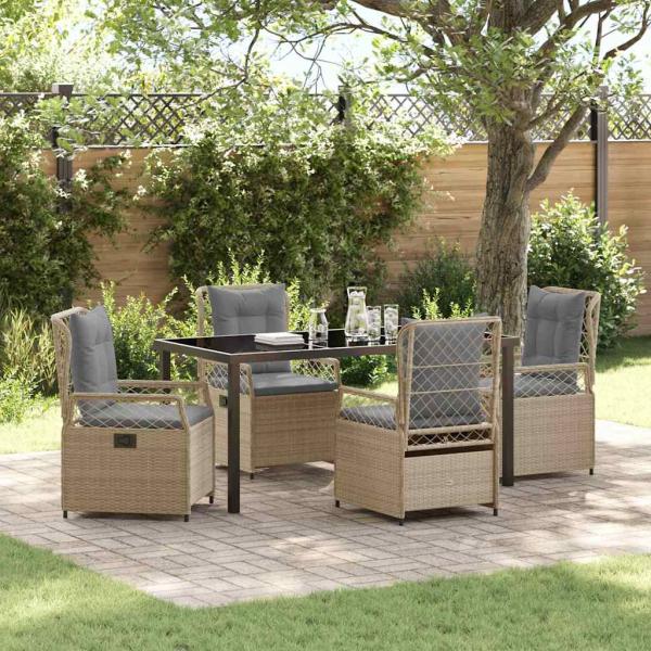 ARDEBO.de - 5-teiliges Garten-Esszimmer-Set Beige Poly-Rattan