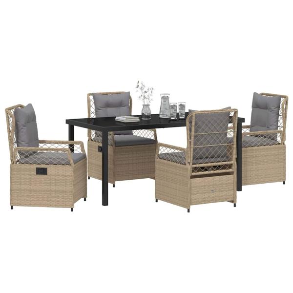 5-teiliges Garten-Esszimmer-Set Beige Poly-Rattan