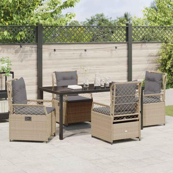 5-teiliges Garten-Esszimmer-Set Beige Poly-Rattan