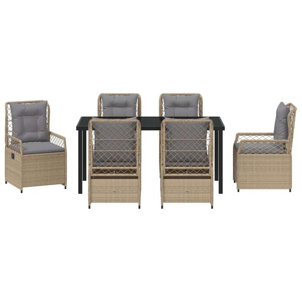 7-teiliges Garten-Esszimmer-Set Beige Poly-Rattan