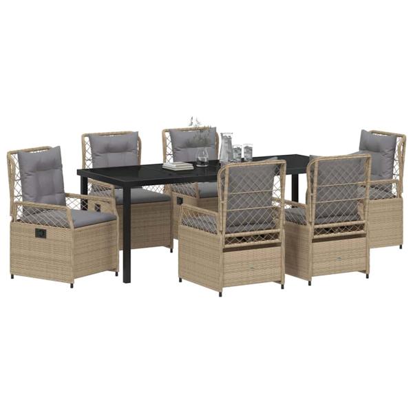 Garten Essgruppe 7 stk. Beige und Hellgrau Poly-Rattan