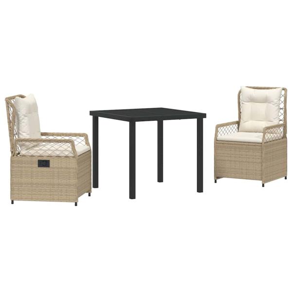 3-teiliges Garten-Ess-Set Beige Poly-Rattan