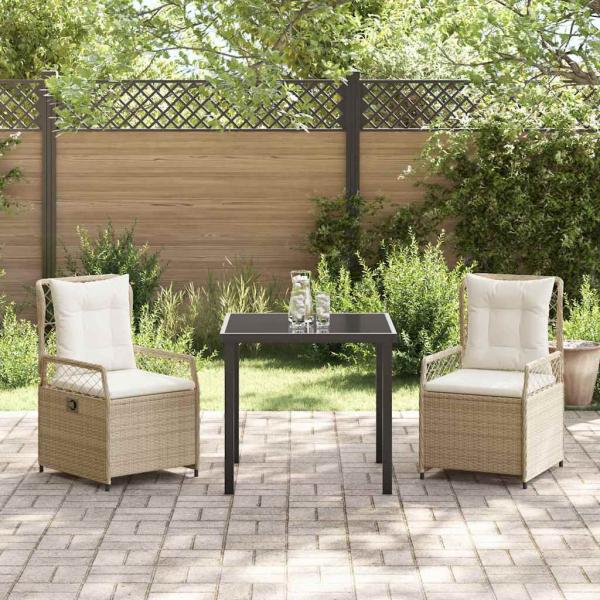 3-teiliges Garten-Ess-Set Beige Poly-Rattan
