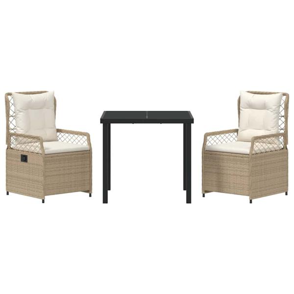 3-teiliges Garten-Ess-Set Beige Poly-Rattan