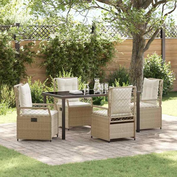 ARDEBO.de - 5-teiliges Garten-Essset Beige Poly-Rattan