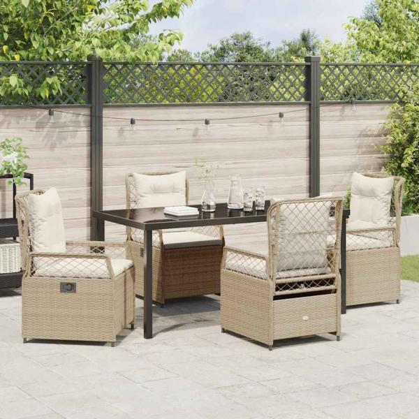 5-teiliges Garten-Essset Beige Poly-Rattan