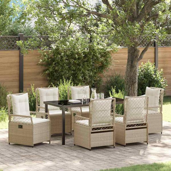 ARDEBO.de - 7-teiliges Garten-Esstischset Beige Poly-Rattan