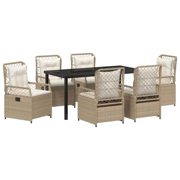 7-teiliges Garten-Esstischset Beige Poly-Rattan