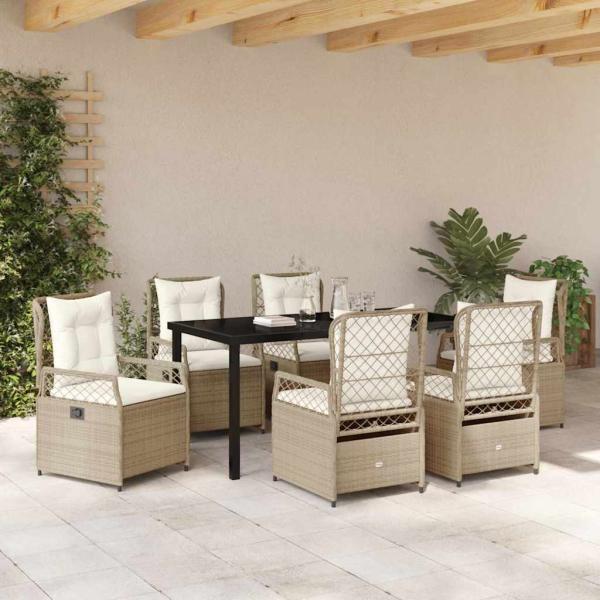 7-teiliges Garten-Esstischset Beige Poly-Rattan