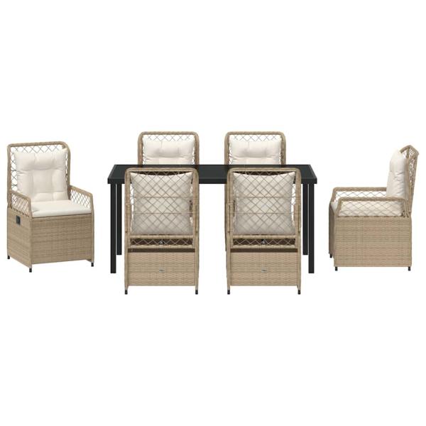 7-teiliges Garten-Esstischset Beige Poly-Rattan