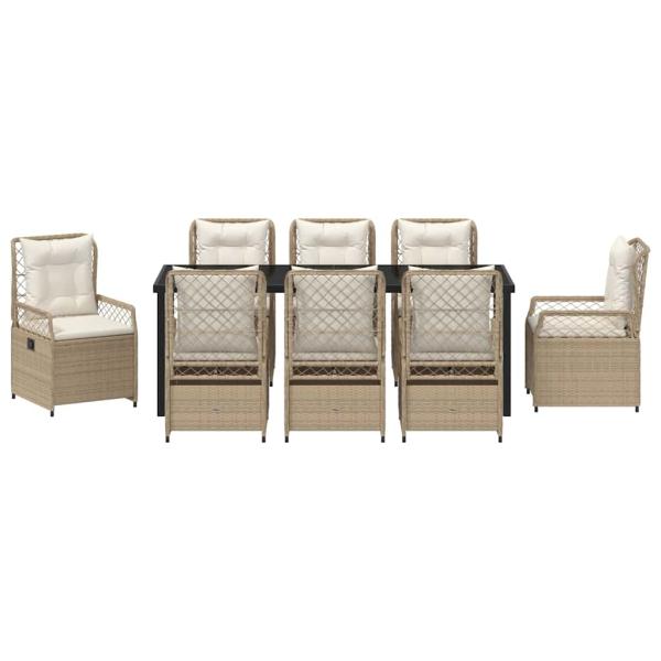 9-teiliges Garten-Dining-Set Beige Poly Rattan