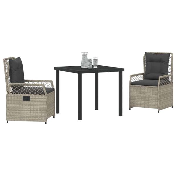 3 Teiliges Garten-Dining-Set Hellgrau Poly-Rattan