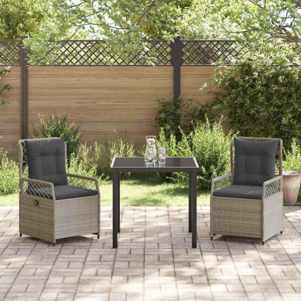 3 Teiliges Garten-Dining-Set Hellgrau Poly-Rattan