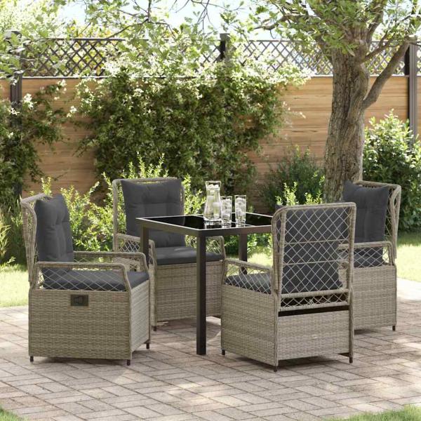 ARDEBO.de - 5-teiliges Garten-Ess-Set Hellgrau Poly-Rattan