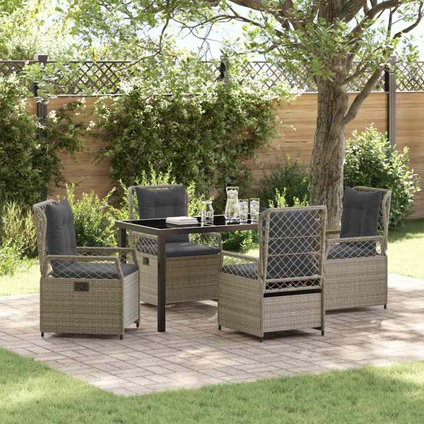 ARDEBO.de - 5-teiliges Garten-Esszimmer-Set Hellgrau Poly-Rattan