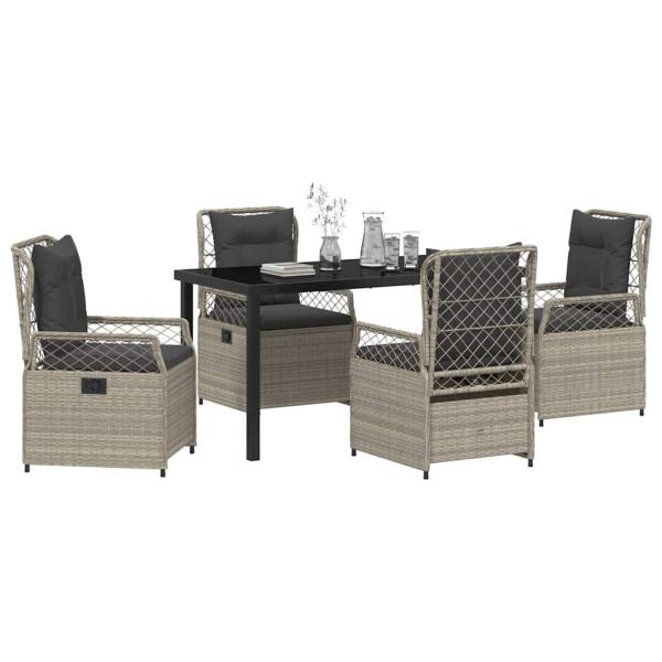 5-teiliges Garten-Esszimmer-Set Hellgrau Poly-Rattan
