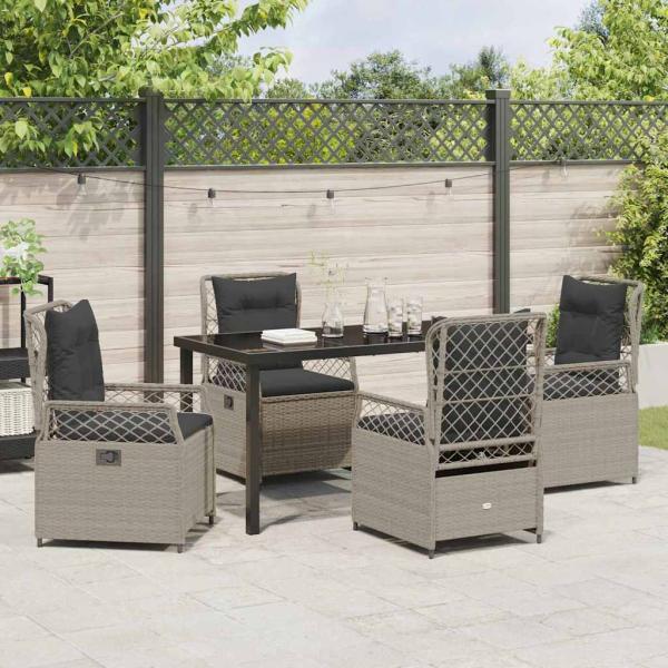 5-teiliges Garten-Esszimmer-Set Hellgrau Poly-Rattan