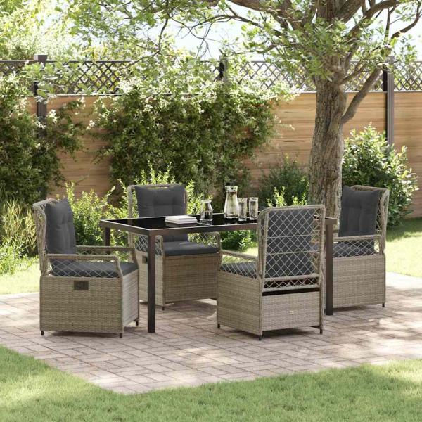 ARDEBO.de - 5-teiliges Gartenmöbel Set in Hellgrau aus Poly-Rattan
