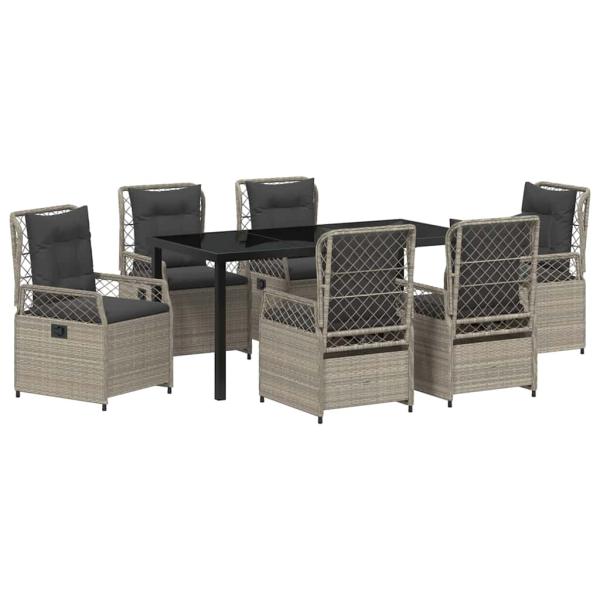 7-teiliges Garten-Esstisch-Set Hellgrau Poly-Rattan