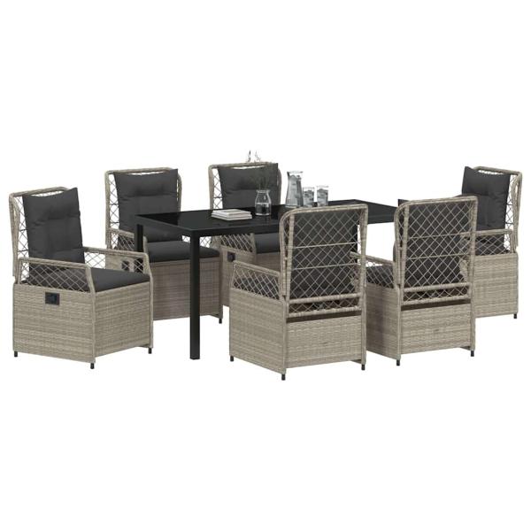 7-teiliges Garten-Esstisch-Set Hellgrau Poly-Rattan