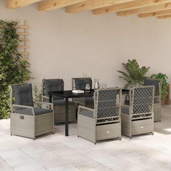 7-teiliges Garten-Esstisch-Set Hellgrau Poly-Rattan
