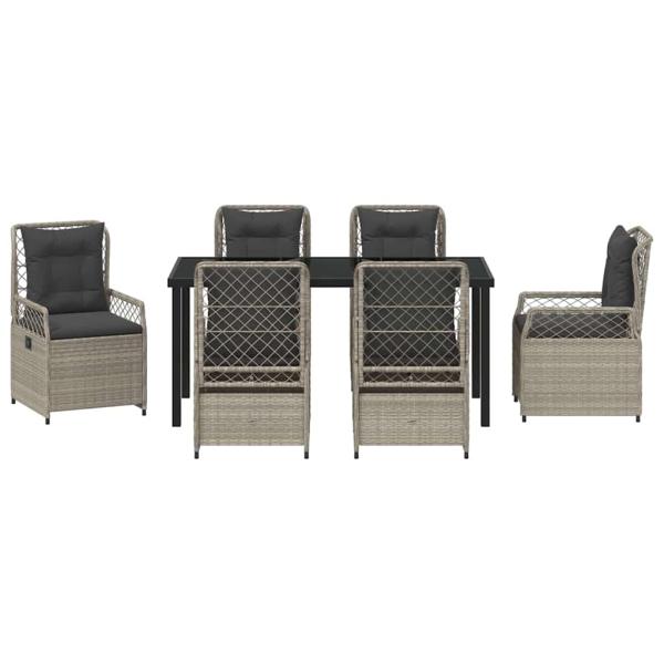 7-teiliges Garten-Esstisch-Set Hellgrau Poly-Rattan