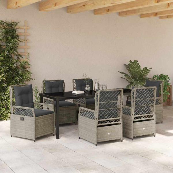 7-teiliges Garten-Esszimmer-Set Hellgrau Poly-Rattan