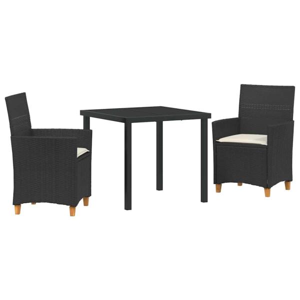 3-teiliges Garten-Ess-Set mit Kissen Schwarz Poly-Rattan