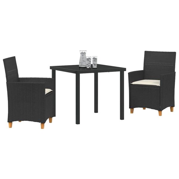 3-teiliges Garten-Ess-Set mit Kissen Schwarz Poly-Rattan
