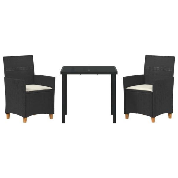 3-teiliges Garten-Ess-Set mit Kissen Schwarz Poly-Rattan