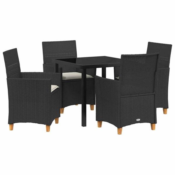 5 Teile Garten-Dining-Set mit Kissen Schwarz Poly-Rattan