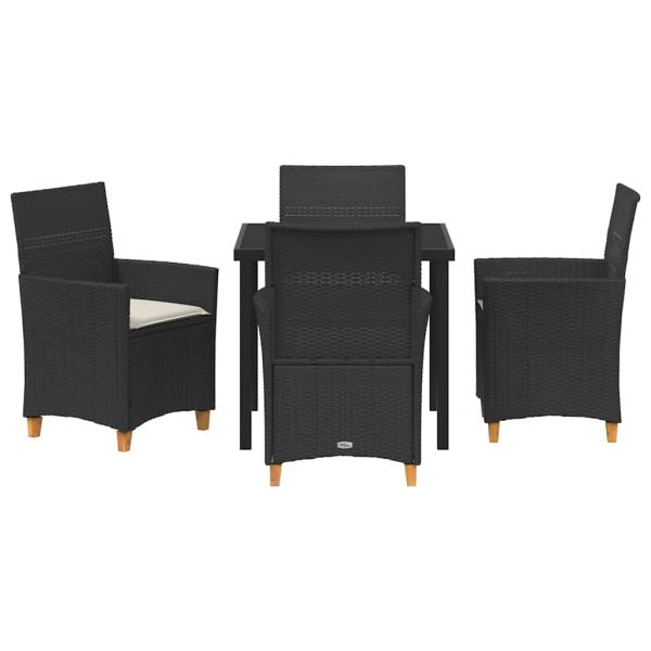 5 Teile Garten-Dining-Set mit Kissen Schwarz Poly-Rattan