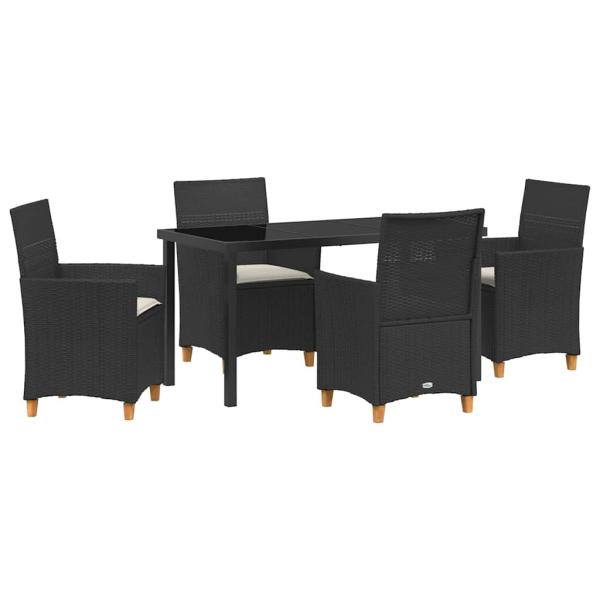 5-teiliges Garten-Esszimmer-Set mit Kissen Schwarz Poly-Rattan