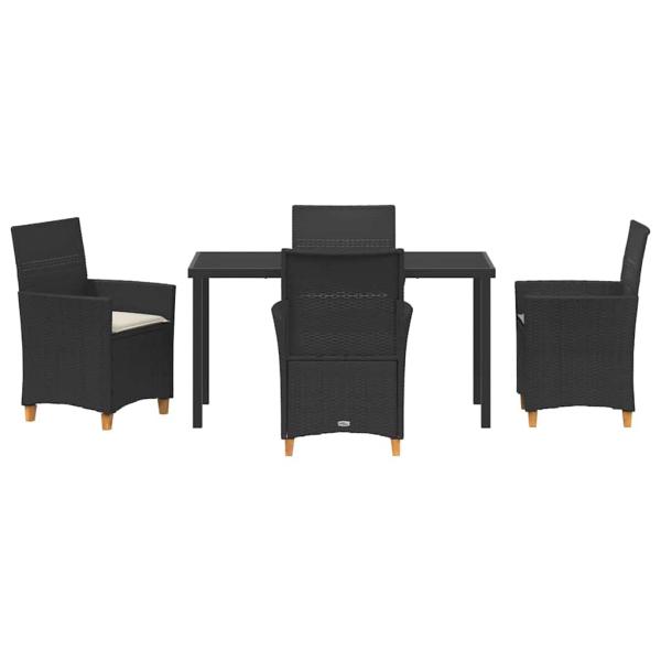 5-teiliges Garten-Esszimmer-Set mit Kissen Schwarz Poly-Rattan