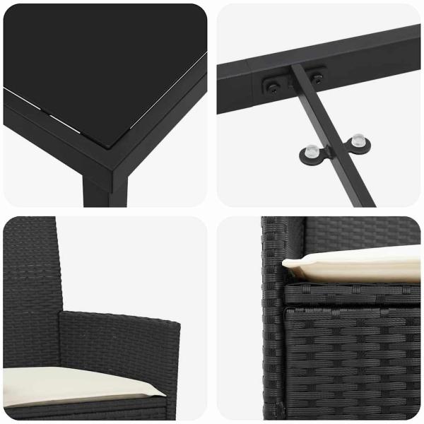 5-teiliges Garten-Esszimmer-Set mit Kissen Schwarz Poly-Rattan