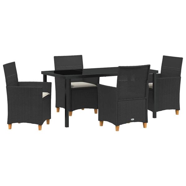 5-teiliges Garten-Ess-Set mit Kissen Schwarz Poly Rattan