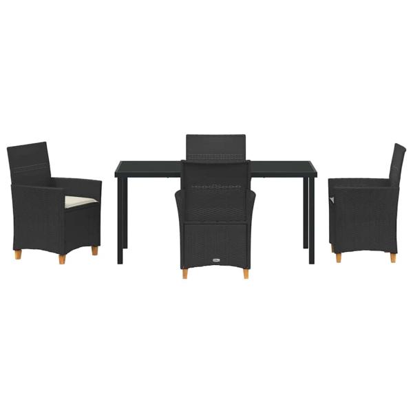 5-teiliges Garten-Ess-Set mit Kissen Schwarz Poly Rattan