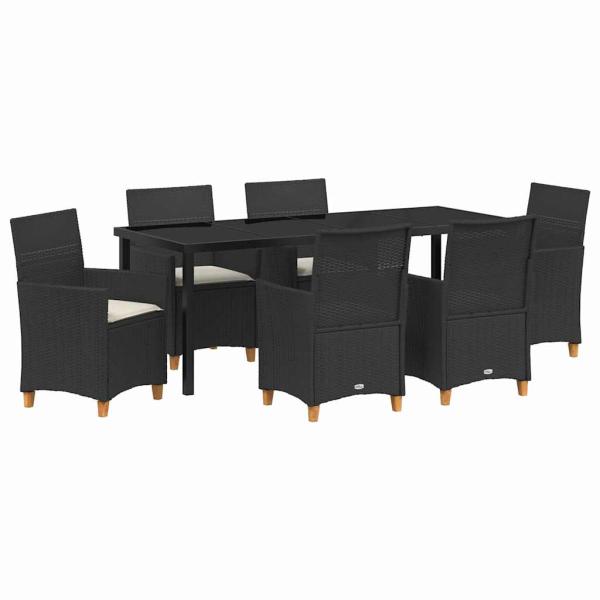 ARDEBO.de - 7-teiliges Garten-Dining-Set mit Kissen - Schwarzes Poly-Rattan