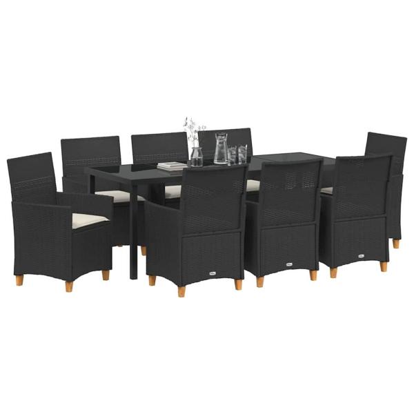 ARDEBO.de - 9-teiliges Garten-Ess-Set mit Kissen in Schwarz aus Poly-Rattan