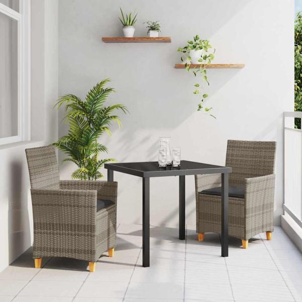 ARDEBO.de - 3-teiliges Garten-Essset mit Kissen Grau Poly-Rattan