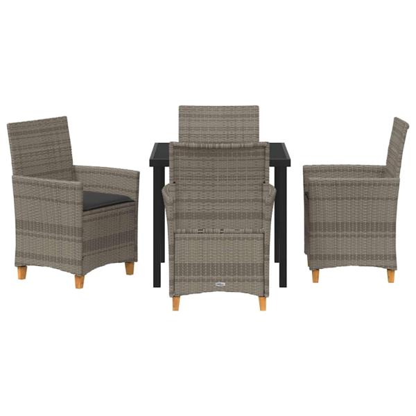 5-teiliges Garten-Essset mit Kissen Grau Poly Rattan