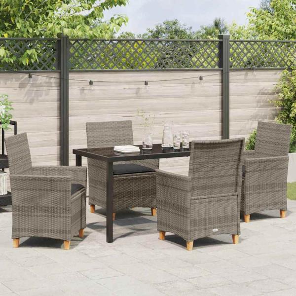 5-teiliges Gartenset mit Kissen Grau Poly Rattan