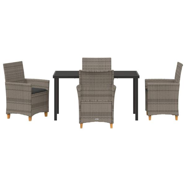 5-teiliges Gartenset mit Kissen Grau Poly Rattan